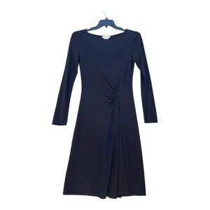 CÉLINE Black Ruched Viscose Blend Midi Long Sleeve Cocktail Dress Size 40